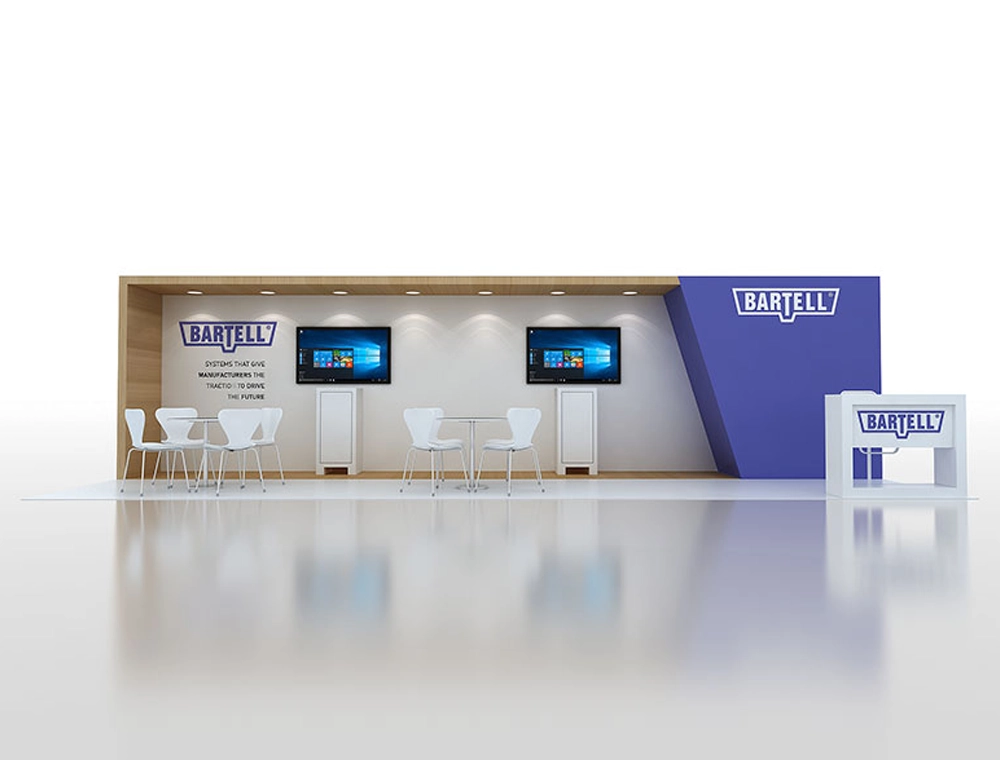 10x30 booth with modern reception counter