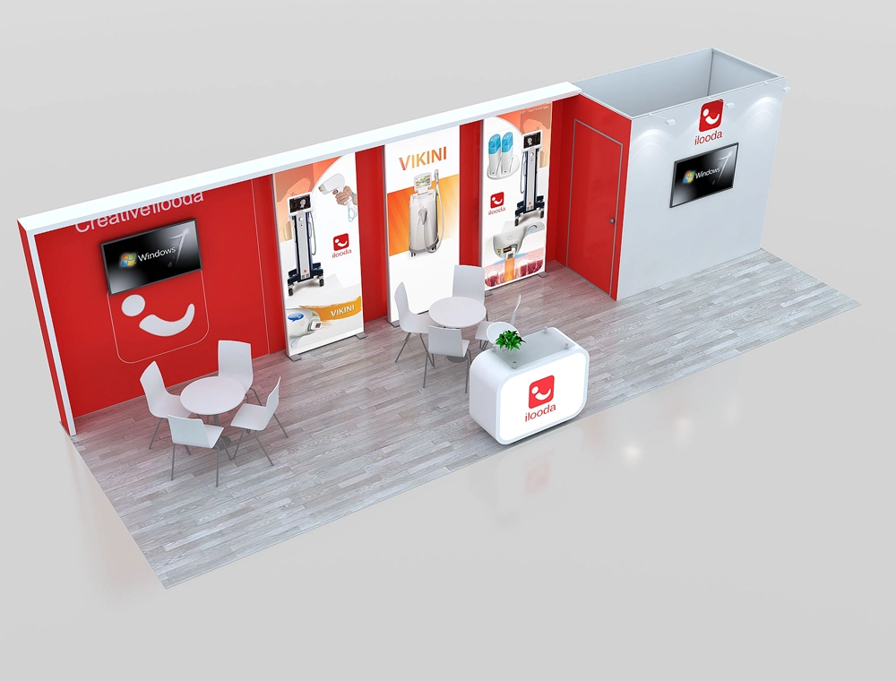 Trade fair booth 10x30 with twin LED screens