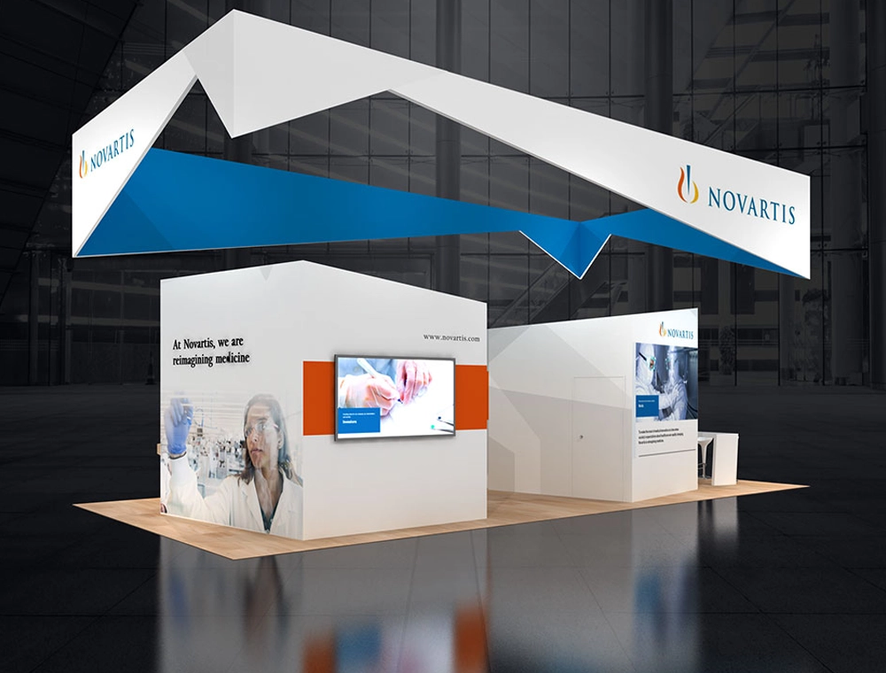 Trade show 20x30 booth with corner demo stations