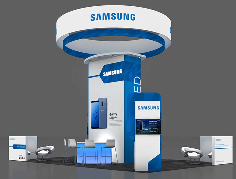 Trade booth 20x30 with wide graphic backdrop