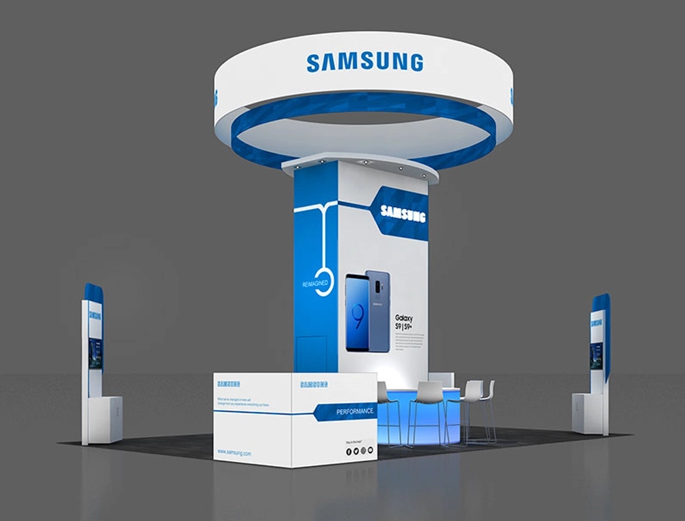 Trade booth 20x30 with wide graphic backdrop