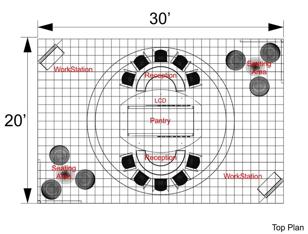 Trade booth 20x30 with wide graphic backdrop