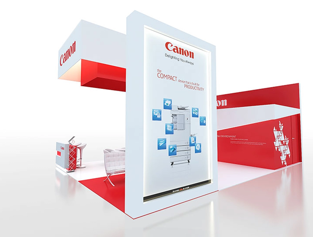 20x30 exhibit with interactive demo stations