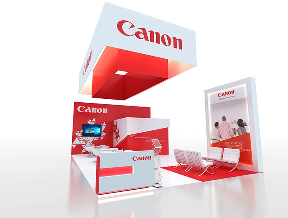 20x30 exhibit with interactive demo stations