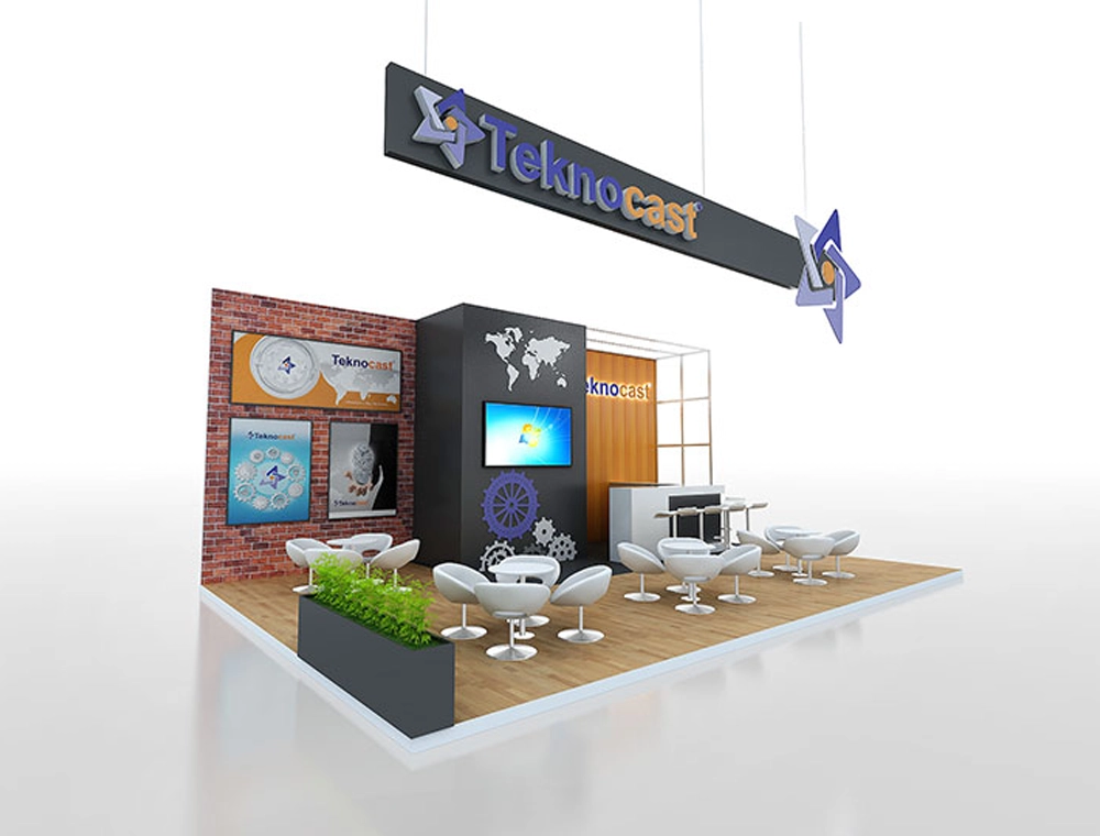 Trade booth 20x30 with corner product display