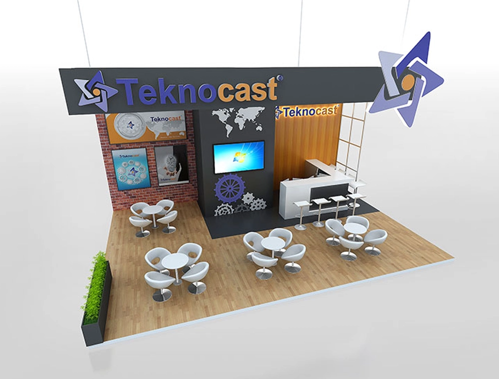 Trade booth 20x30 with corner product display