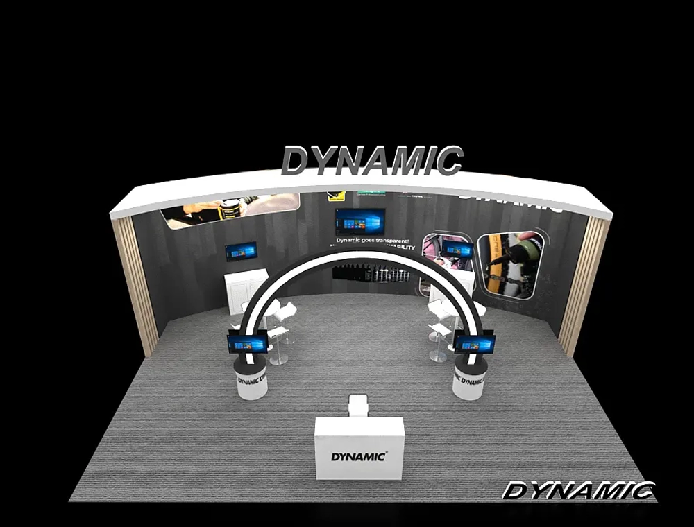 20x30 booth with modular counters and shelves