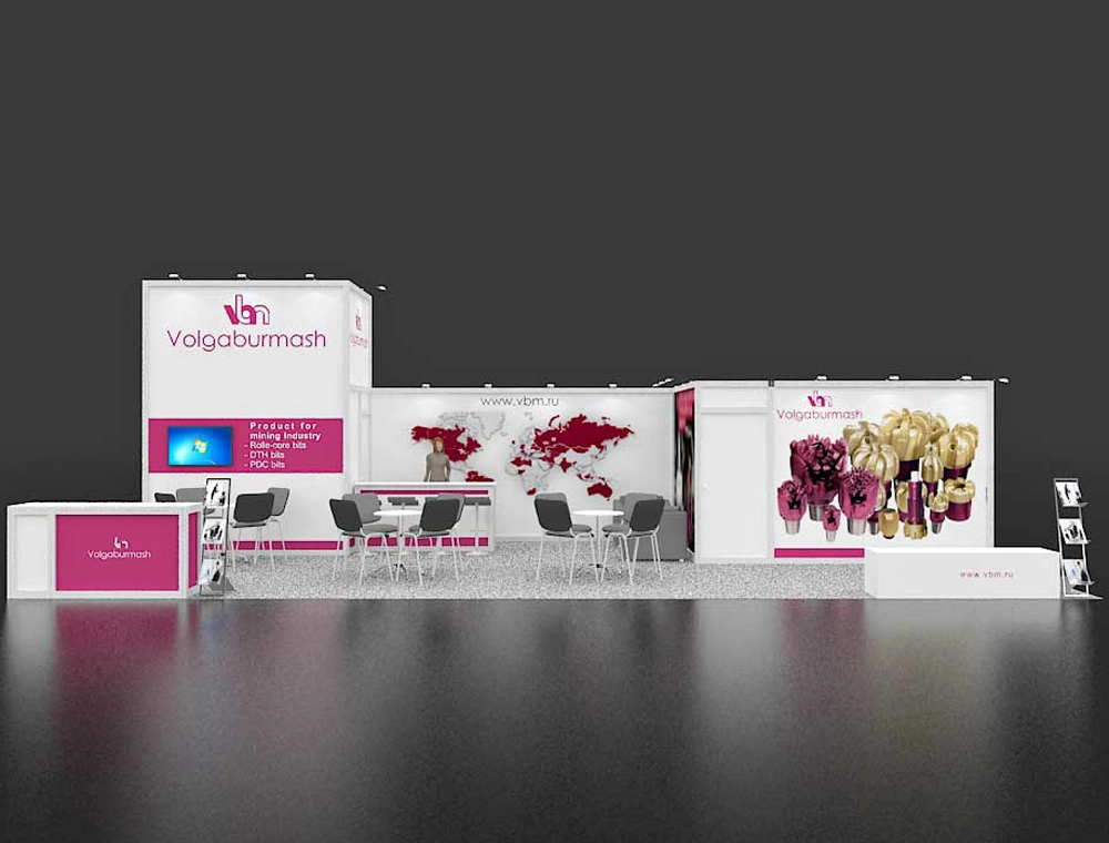 20x40 booth with product display areas