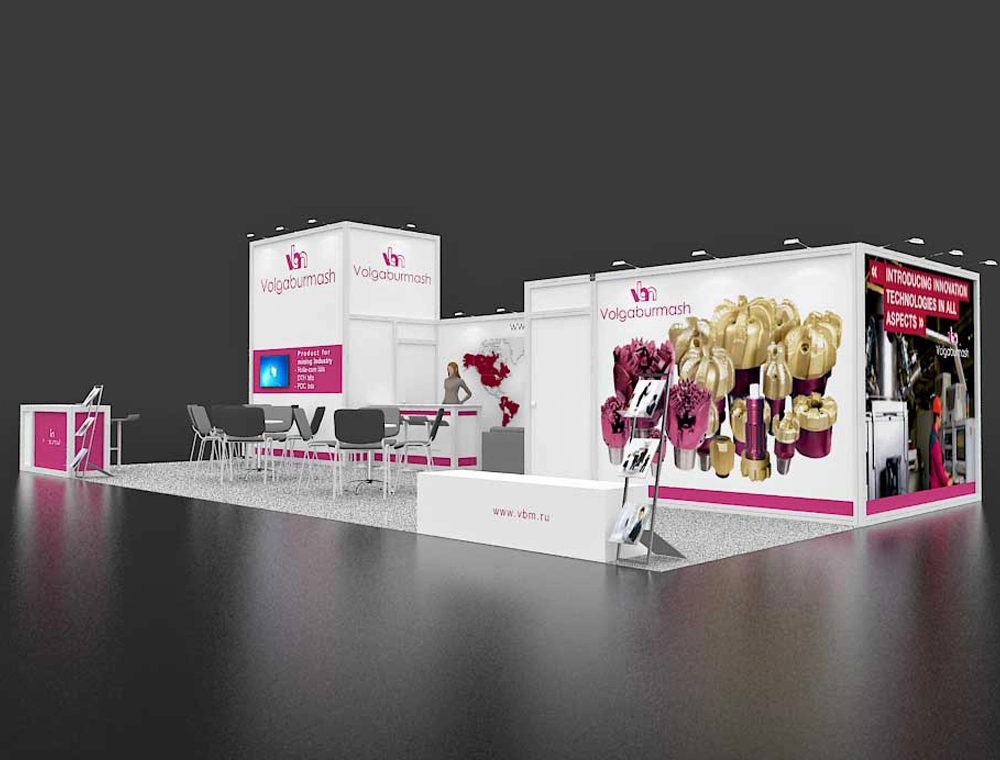 20x40 booth with product display areas