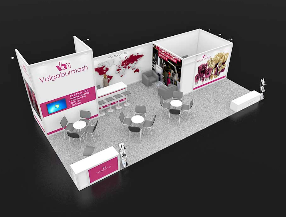 20x40 booth with product display areas