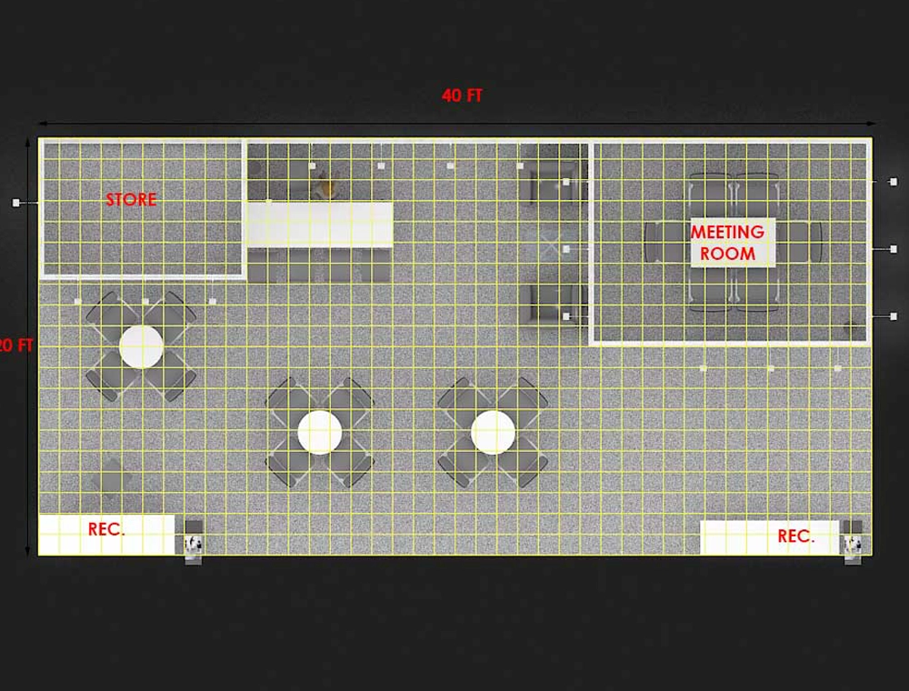 20x40 booth with product display areas