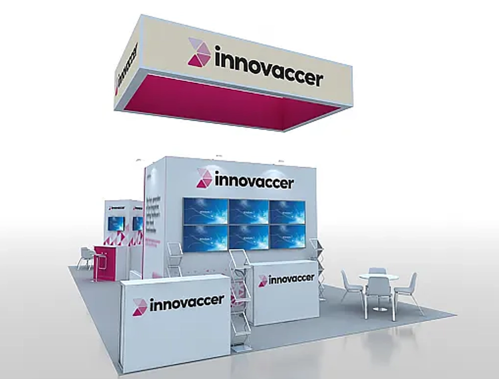 Large exhibit booth with demo and product zones