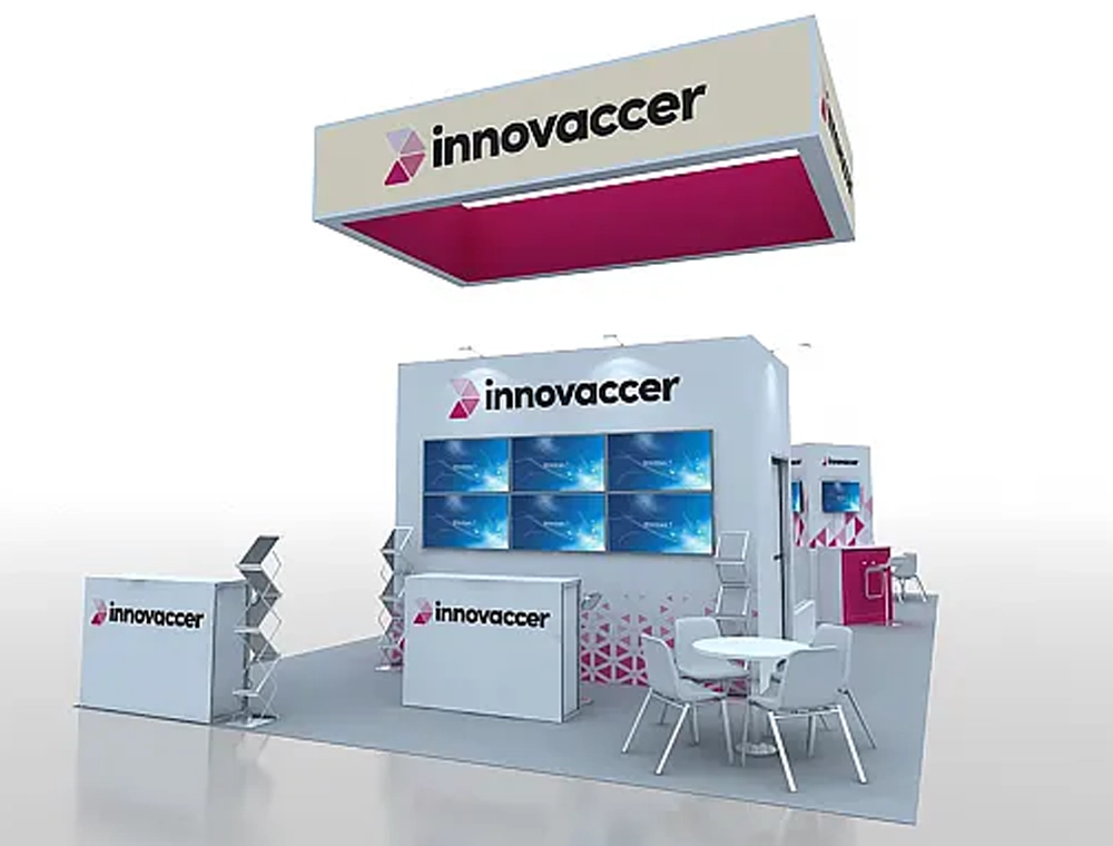 Large exhibit booth with demo and product zones