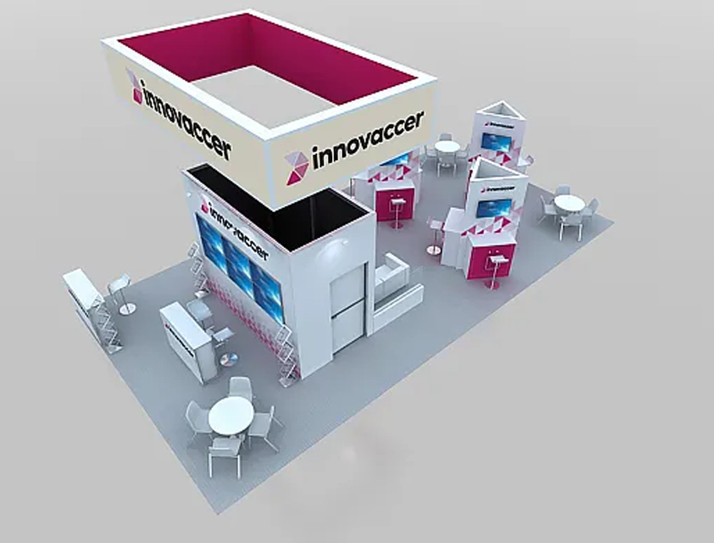 Large exhibit booth with demo and product zones