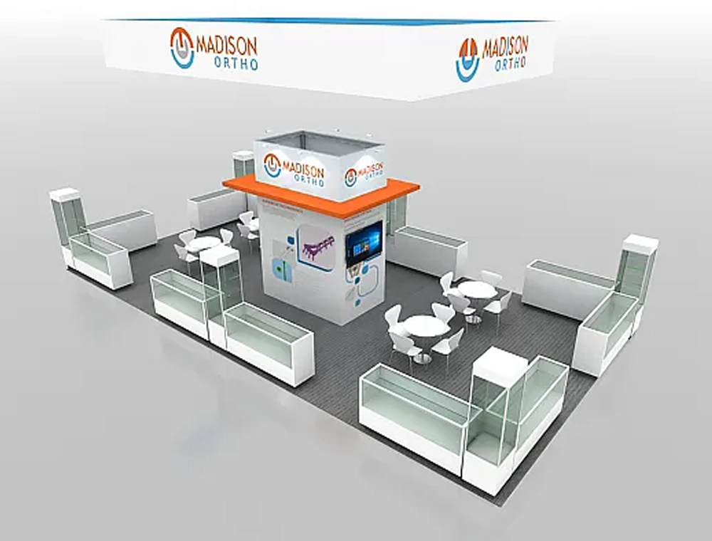 Modern 20x40 booth with marketing visuals