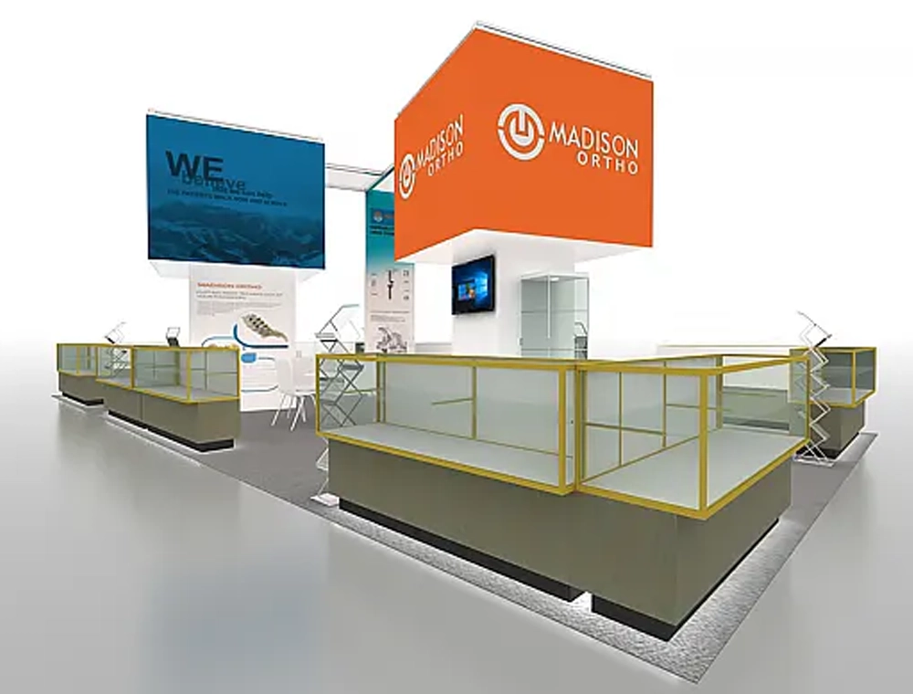 Creative 20x40 exhibit booth with branding graphics