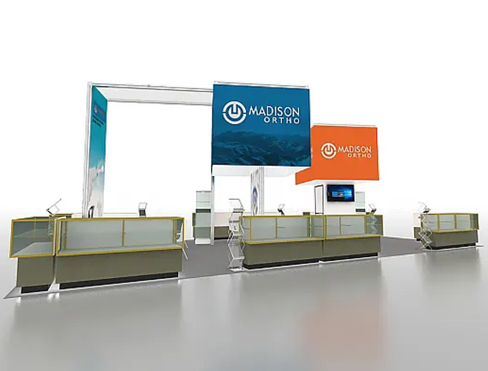 Creative 20x40 exhibit booth with branding graphics