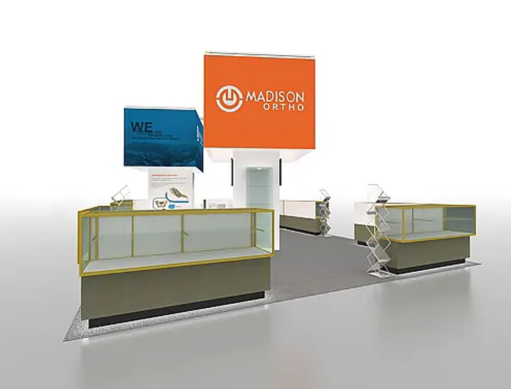 Creative 20x40 exhibit booth with branding graphics