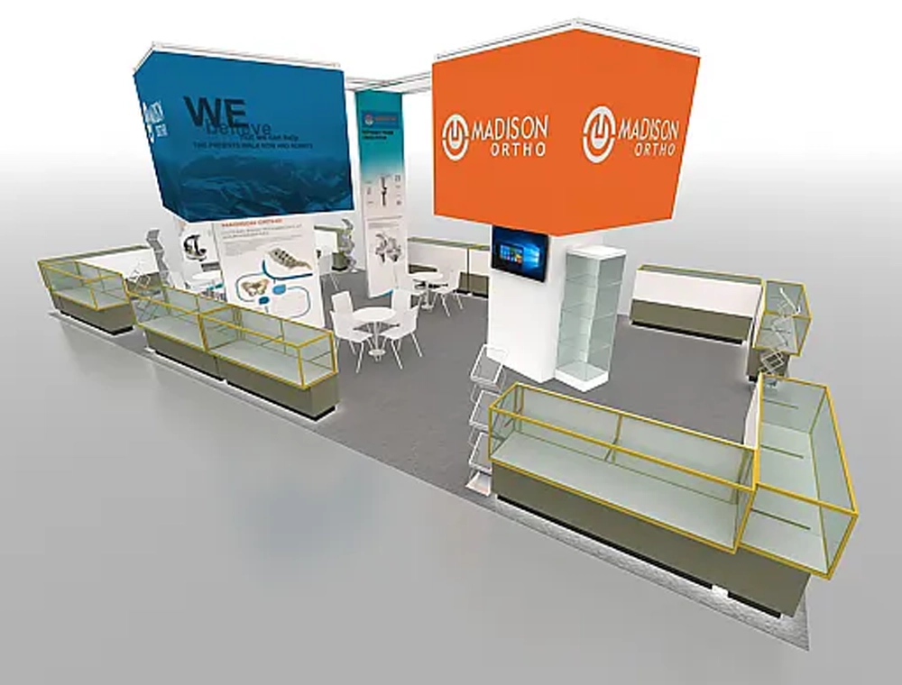 Creative 20x40 exhibit booth with branding graphics