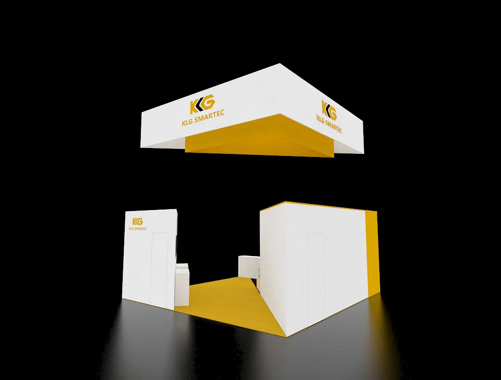 Premium exhibition booth with open design and branding