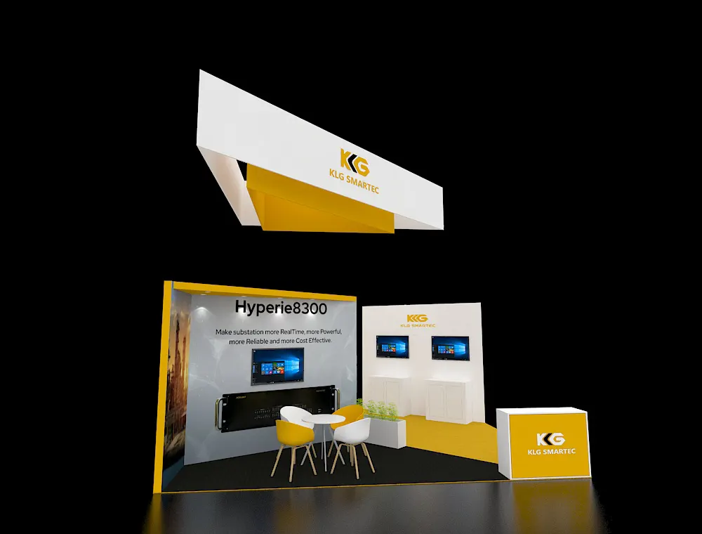 Premium exhibition booth with open design and branding