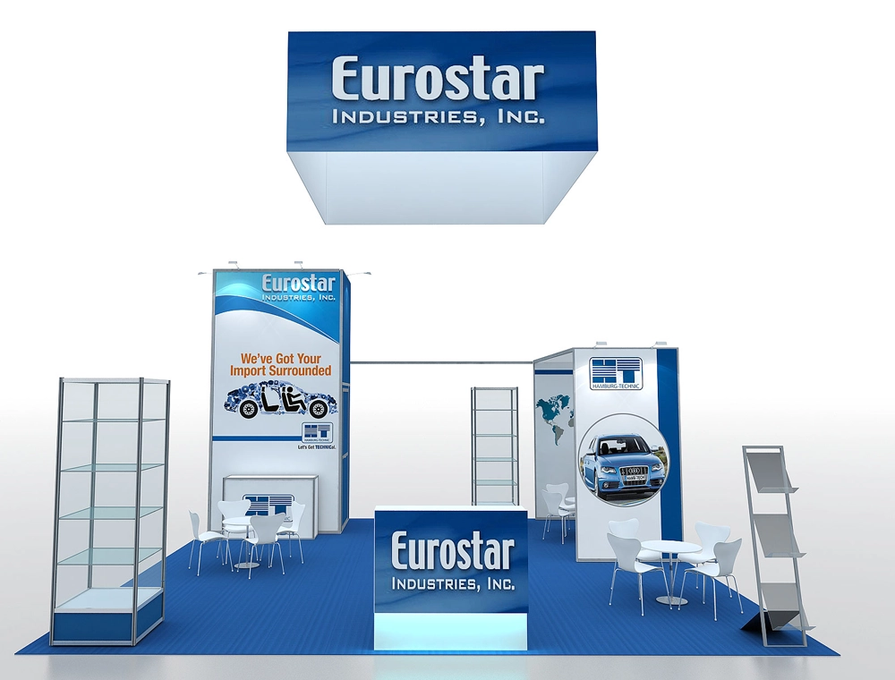 20x20 trade show booth with modern display setup