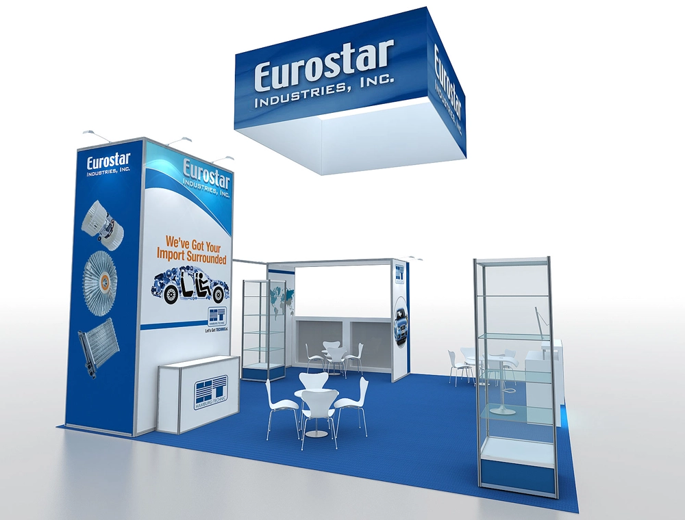 20x20 trade show booth with modern display setup