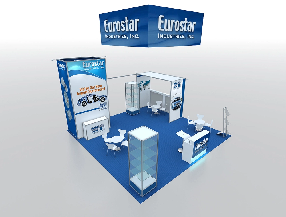 20x20 trade show booth with modern display setup