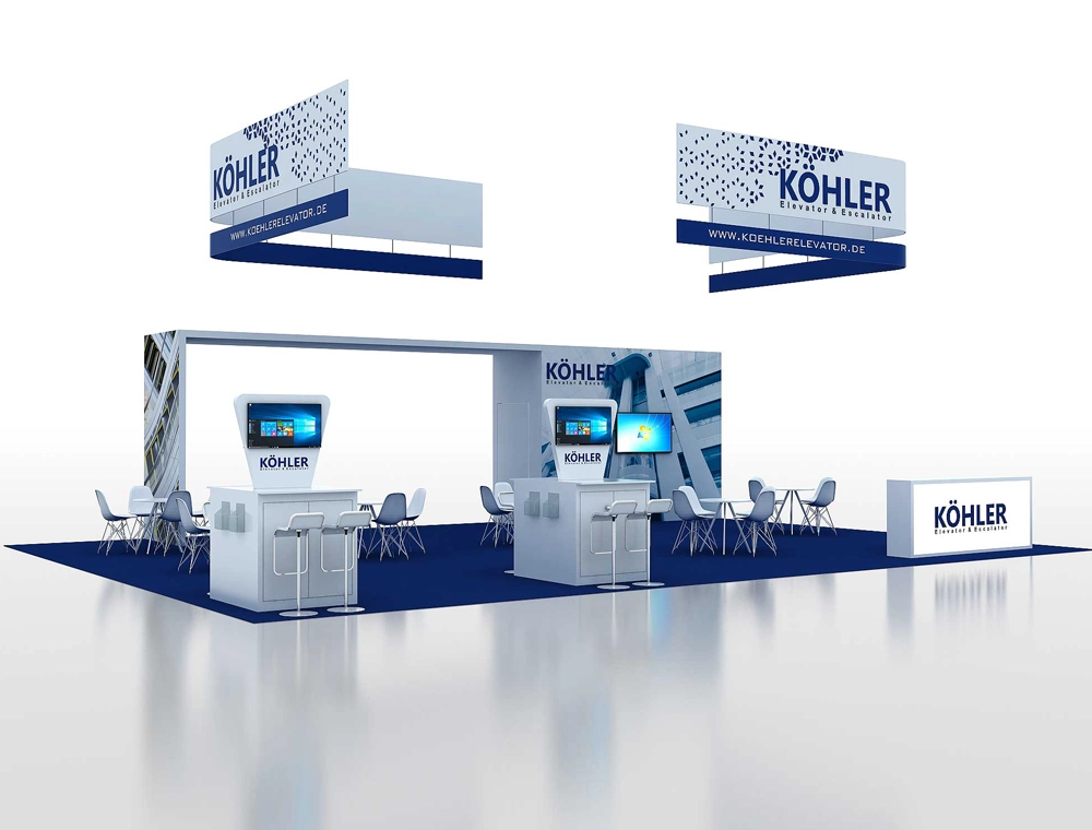Modern booth with LED walls and graphics