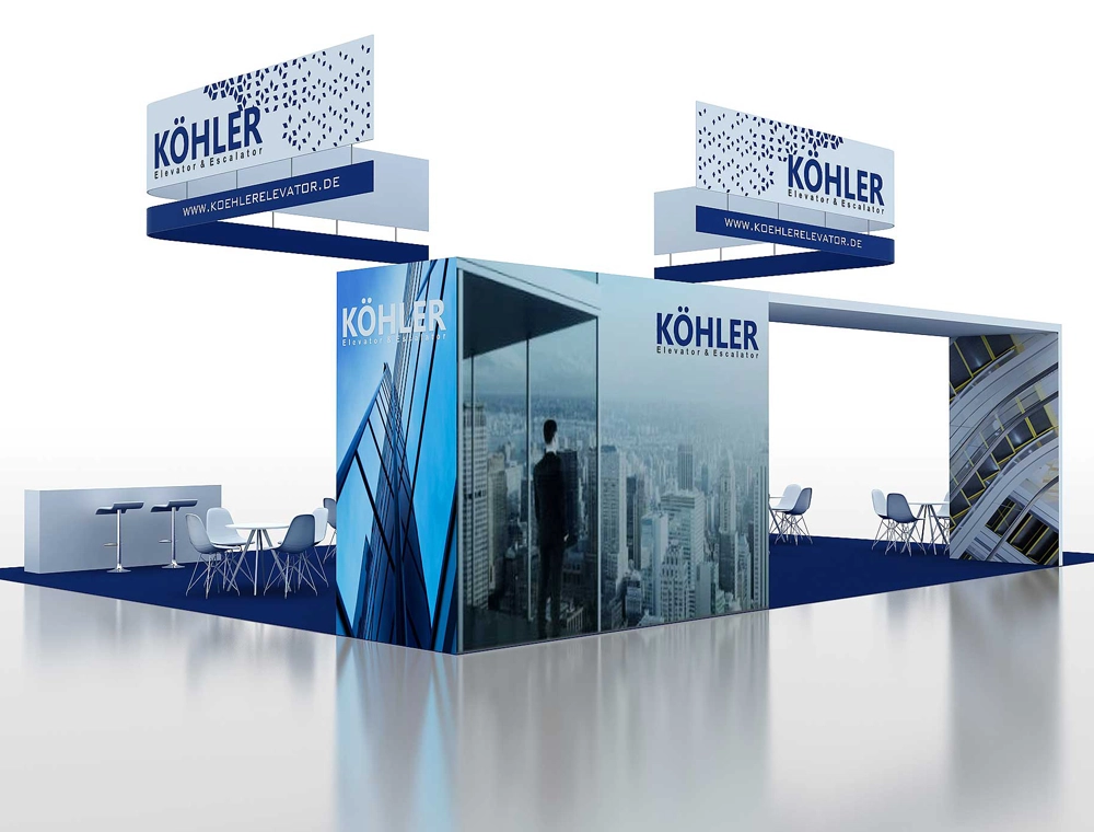 Modern booth with LED walls and graphics