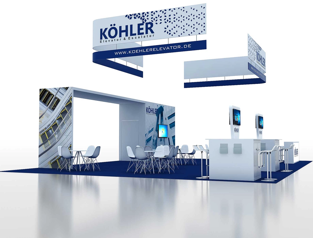 Modern booth with LED walls and graphics