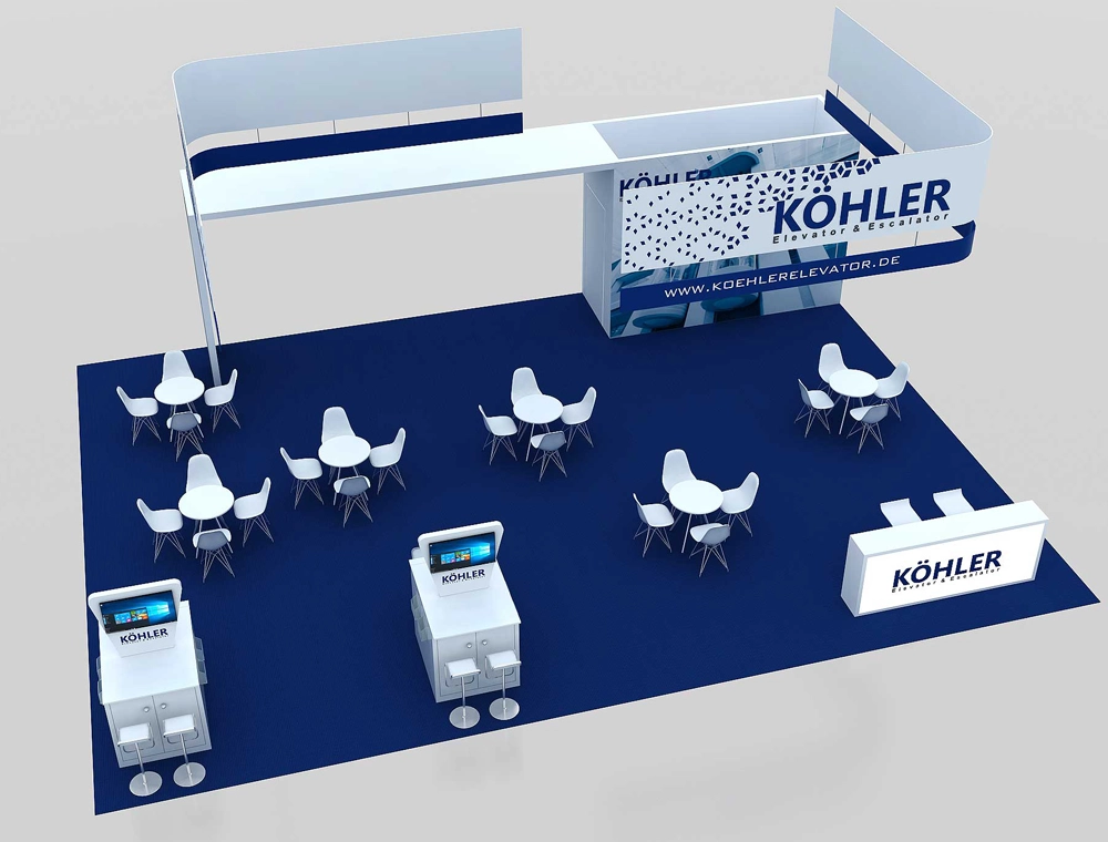 Modern booth with LED walls and graphics