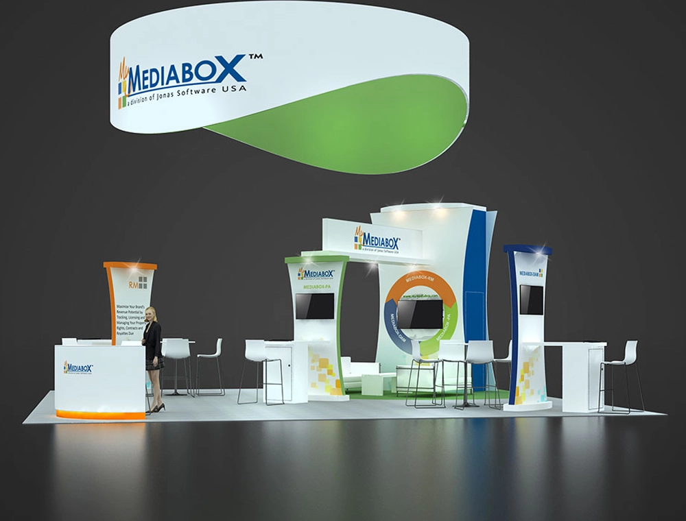 Exhibit 30x30 booth with modular reception counters