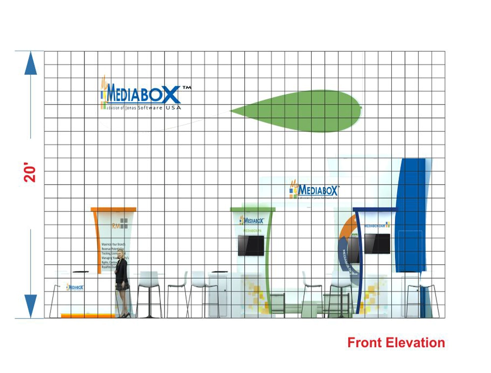 Exhibit 30x30 booth with modular reception counters