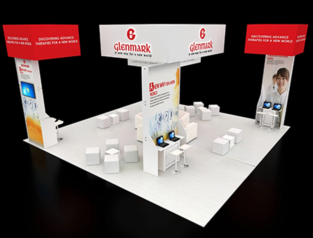 30x30 trade booth with LED header and counters