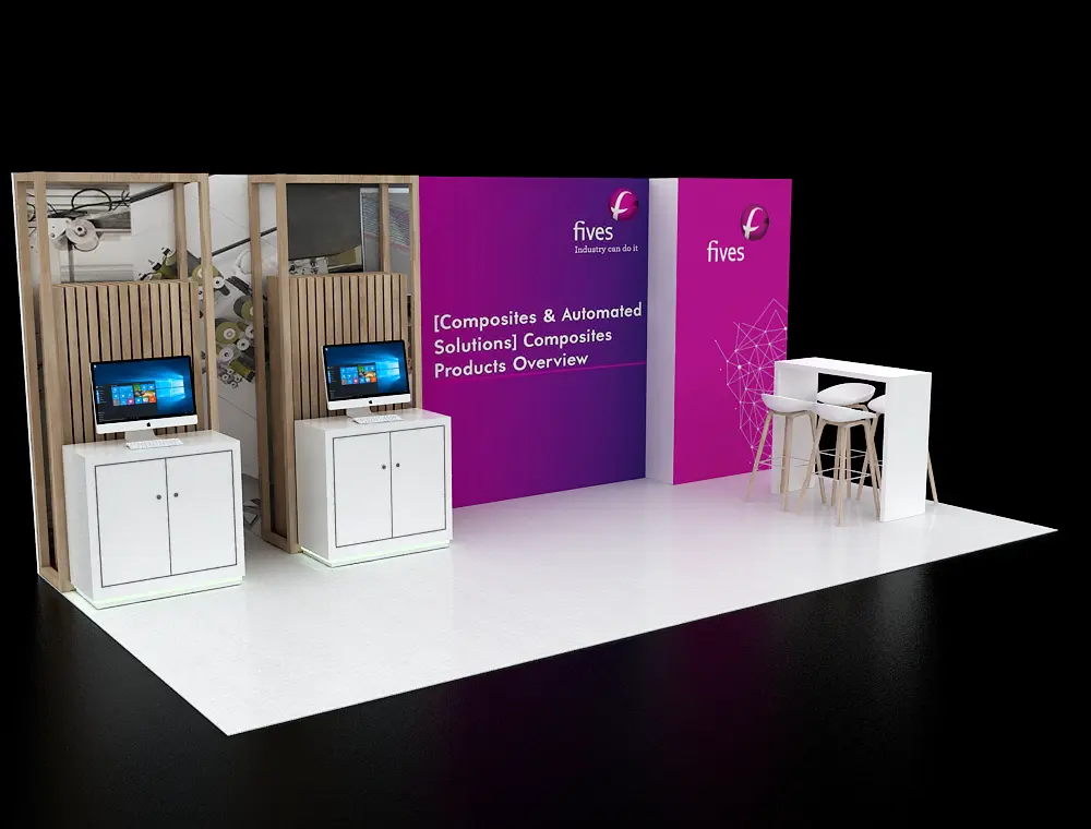 10x20 exhibition booth with demo stations