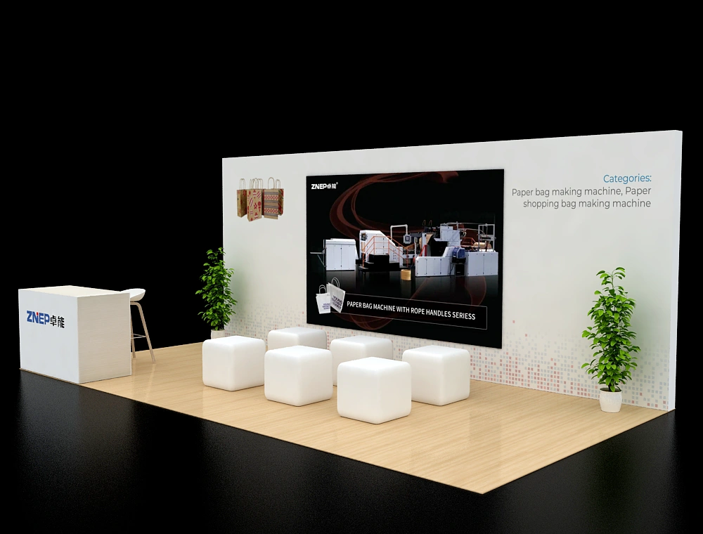 Modern 10x20 exhibition booth with display panels