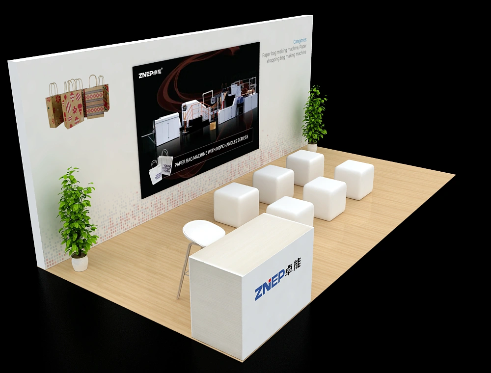 Modern 10x20 exhibition booth with display panels