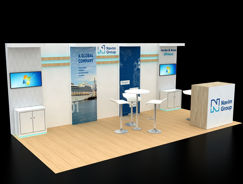 10x20 trade show booth with counters, graphics