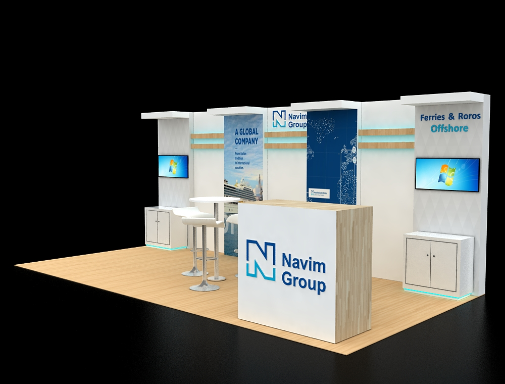 10x20 trade show booth with counters, graphics
