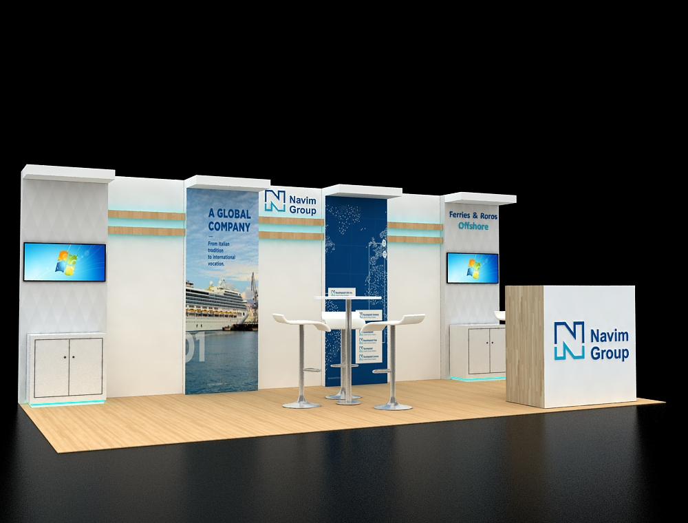 10x20 trade show booth with counters, graphics
