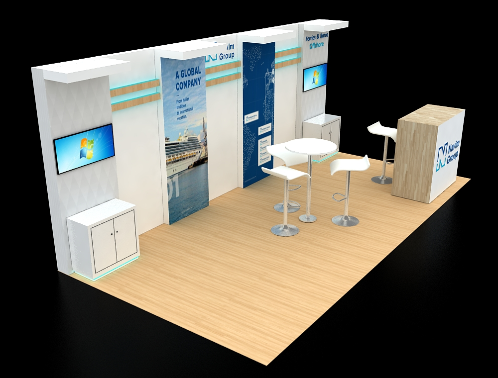 10x20 trade show booth with counters, graphics