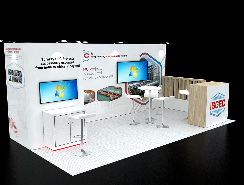 Modern 10x20 trade show booth with dual monitors