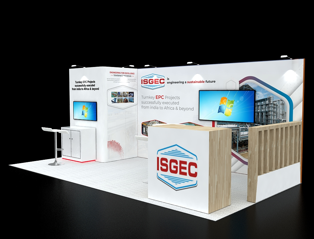 Modern 10x20 trade show booth with dual monitors