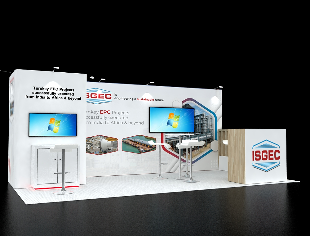 Modern 10x20 trade show booth with dual monitors