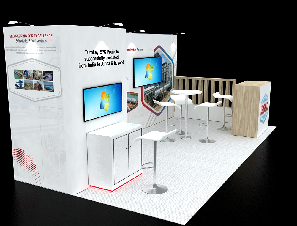 Modern 10x20 trade show booth with dual monitors