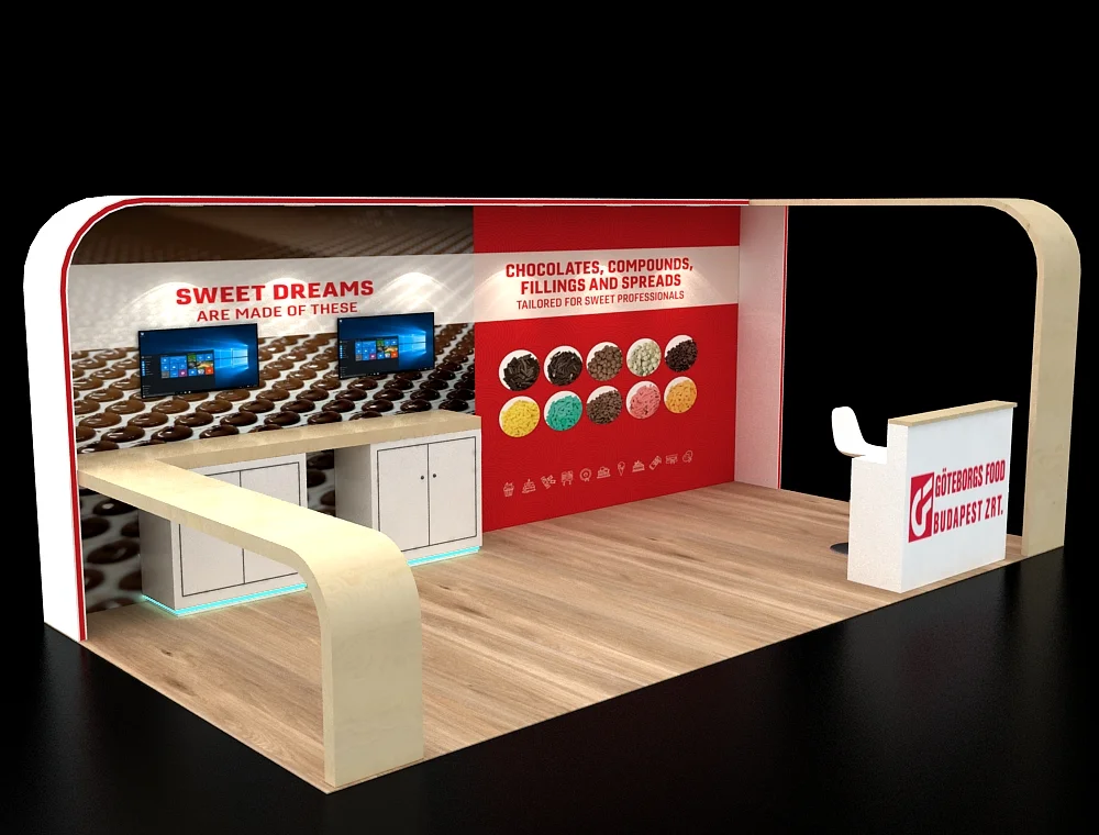 Sophisticated 10x20 trade show booth with display counters