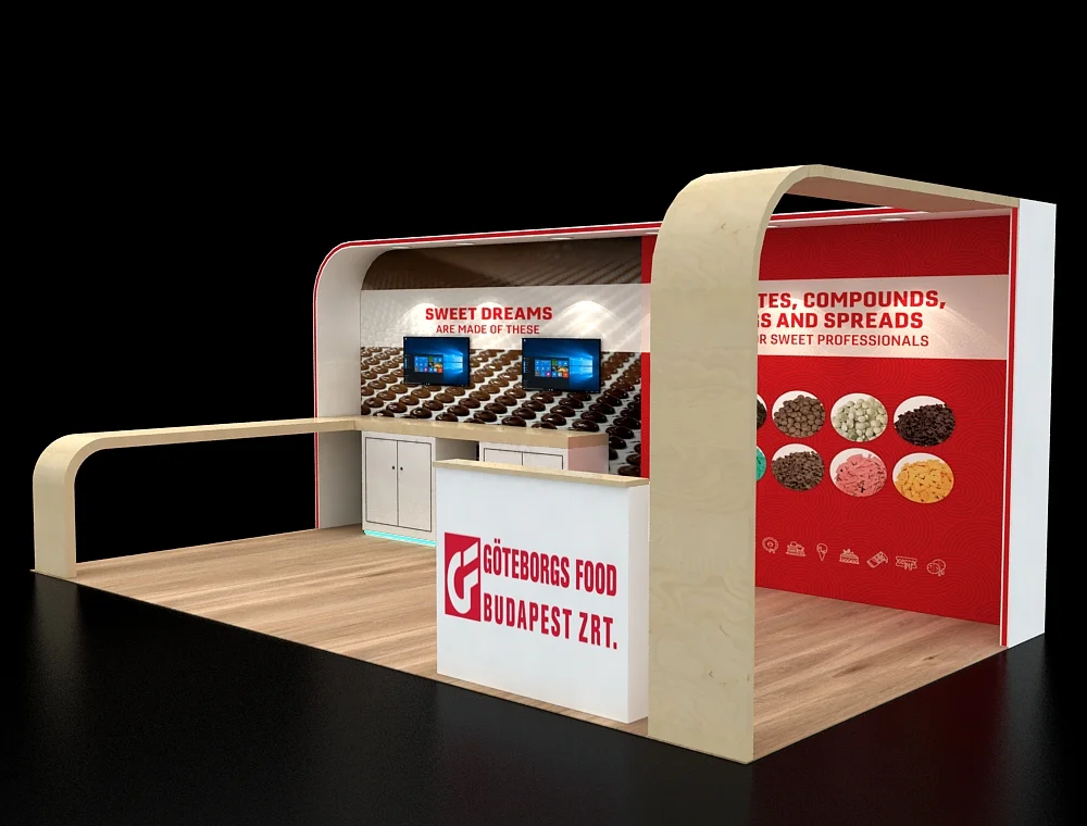 Sophisticated 10x20 trade show booth with display counters