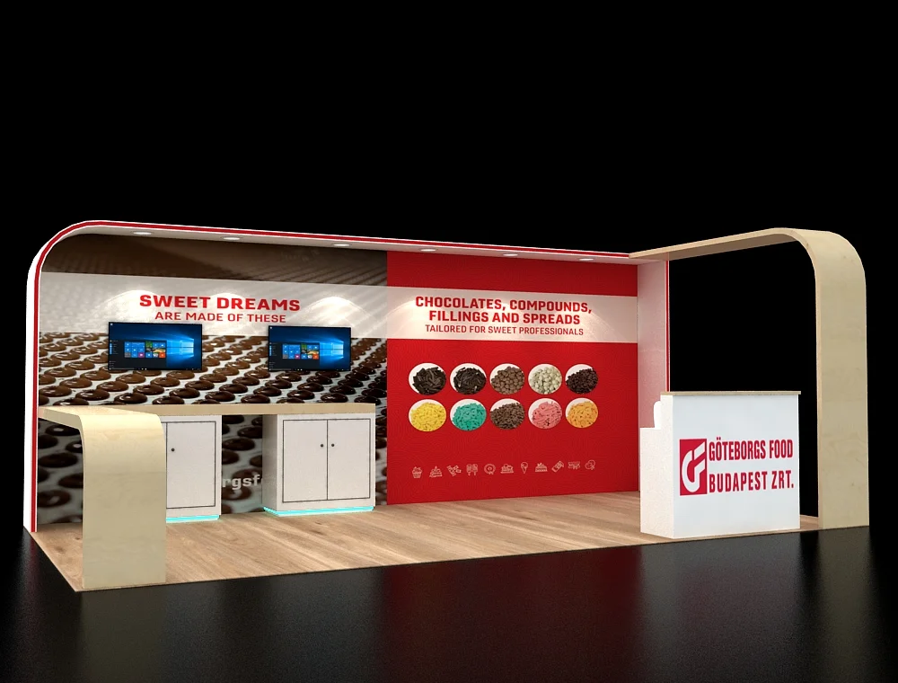 Sophisticated 10x20 trade show booth with display counters