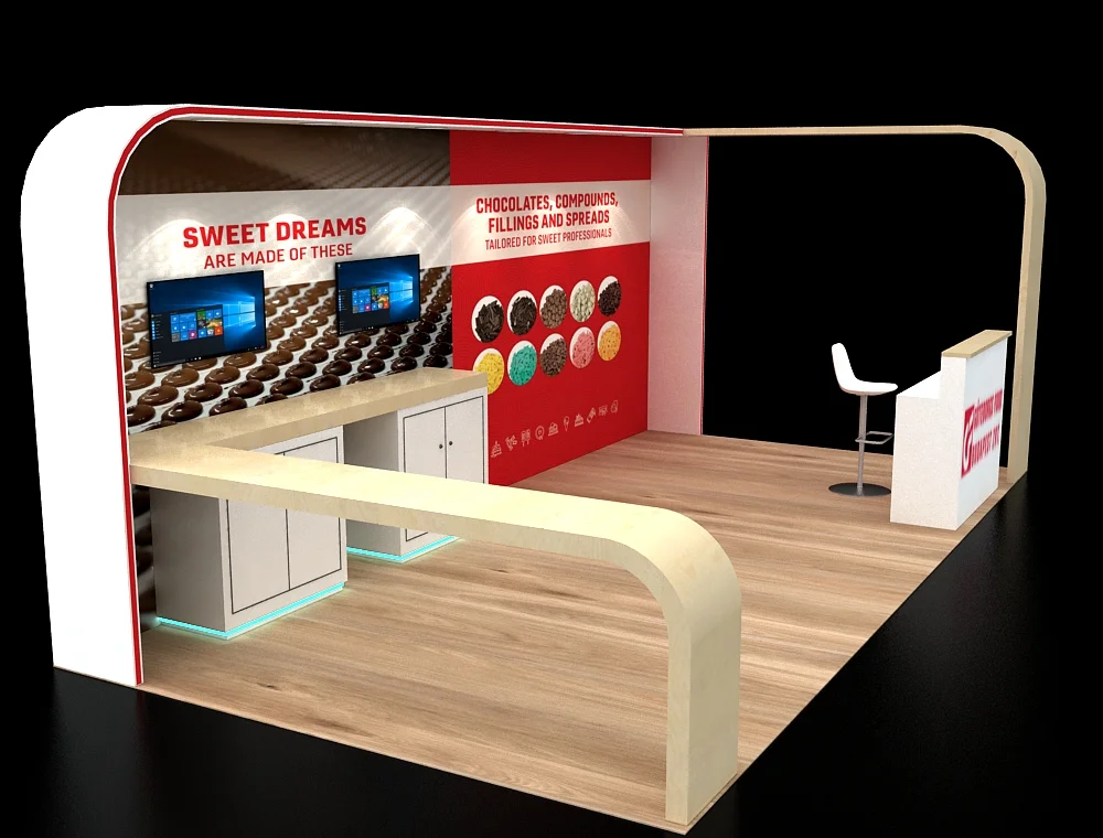 Sophisticated 10x20 trade show booth with display counters